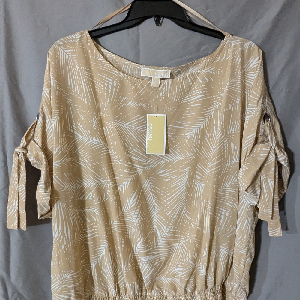 Michael Kors Beige Palm Print Blouse